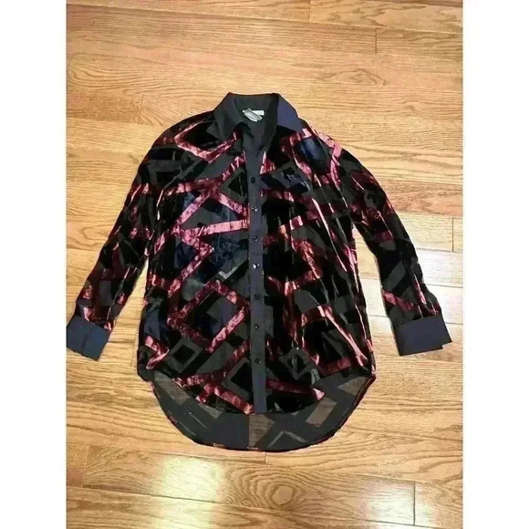 Finley Monica Velvet Devore Shirt XS Button Down Oversize Art To Wear Sheer $260 - Picture 2 of 7